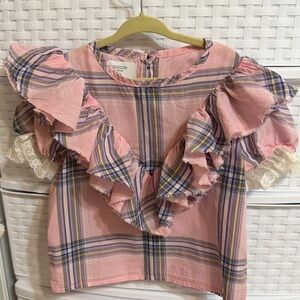 Osadę Pink Plaid Ruffle Top